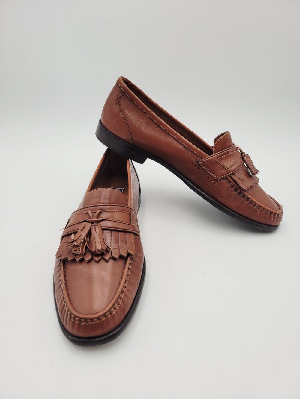 Bostonian Florentine Brown Leather Tassel Loafers Men's Shoes 9.5 M Italy